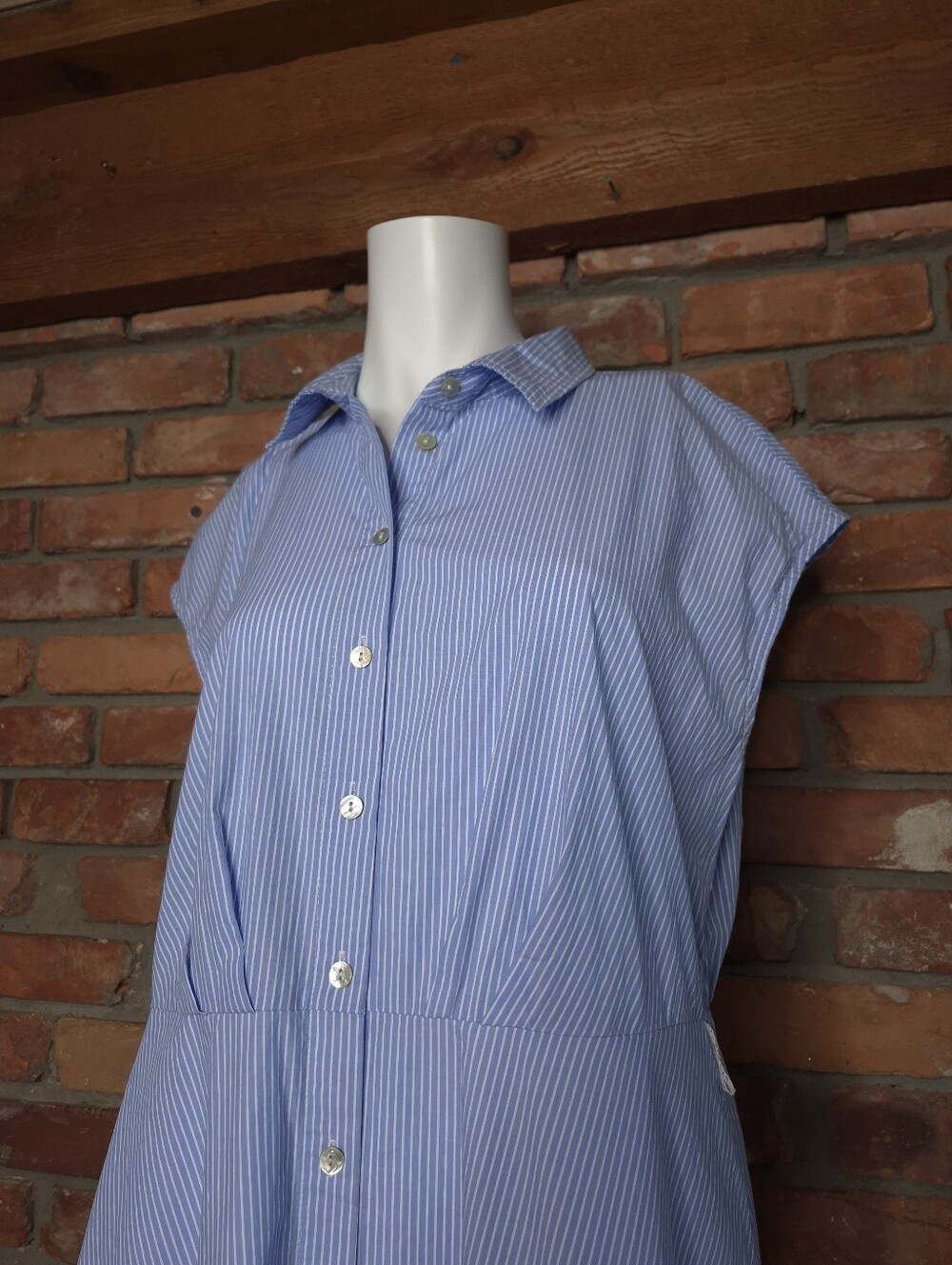 Ellen Tracy 100% Cotton Pinstripe Eyelet Button Front Maxi Dress L - Picture 6 of 11